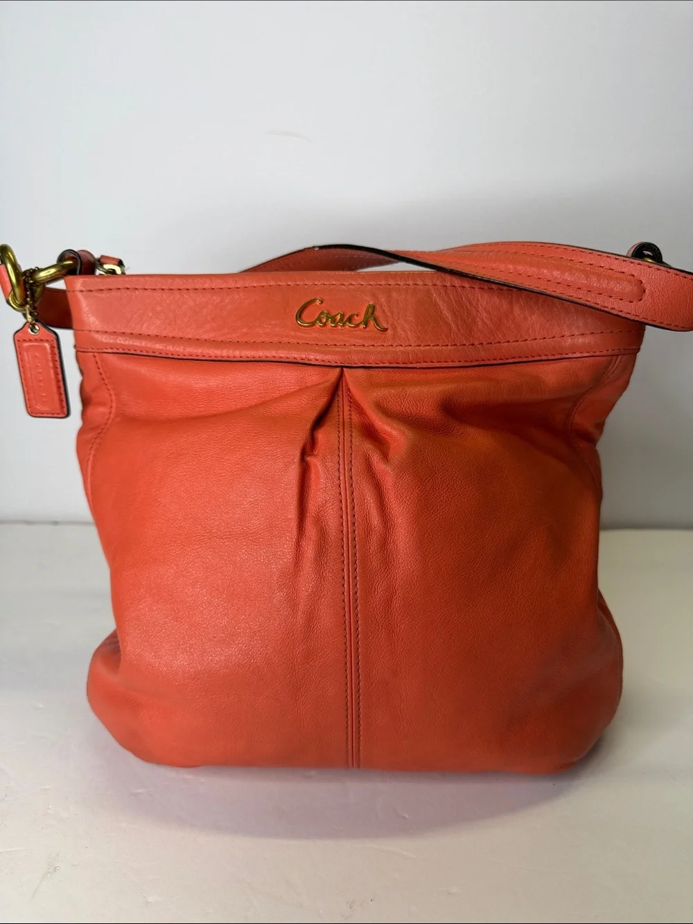 Coach Coral-Orange Leather Shoulder Bag